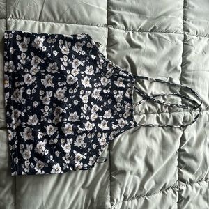 Black flower halter top